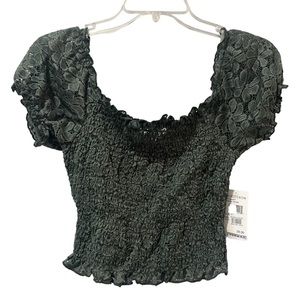 NWT Ten Sixty Sherman shirt Nordstrom Small Green Crop Lace STRETCHY NEW